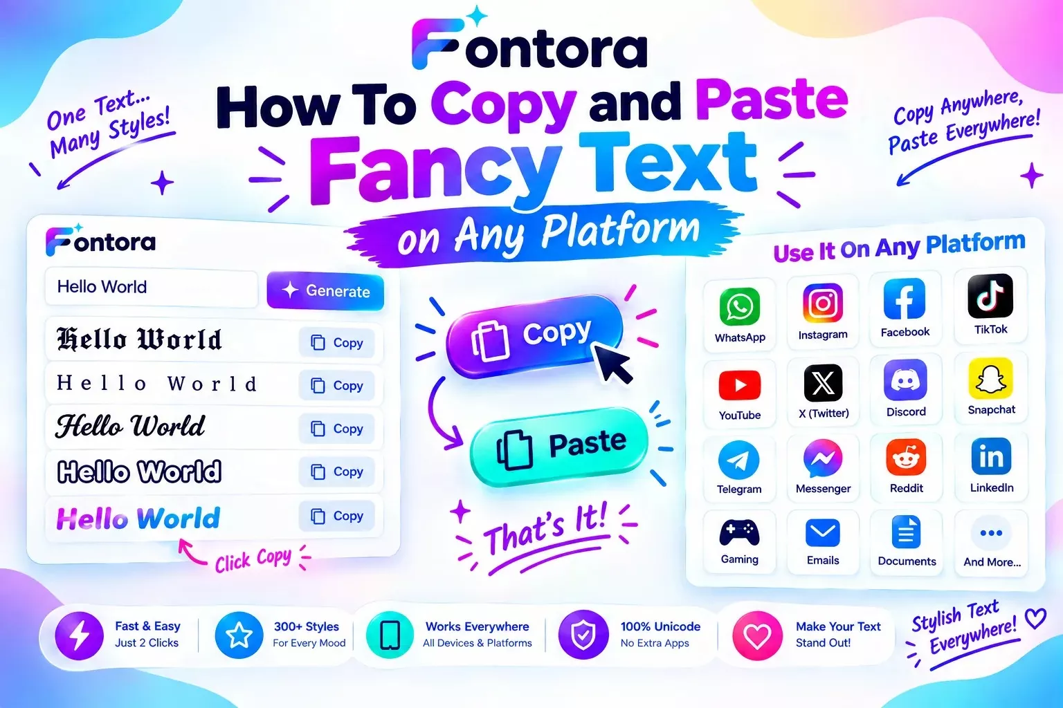 How to copy and paste fancy text on any platform using Fontora fancy text generator with multiple Unicode text styles